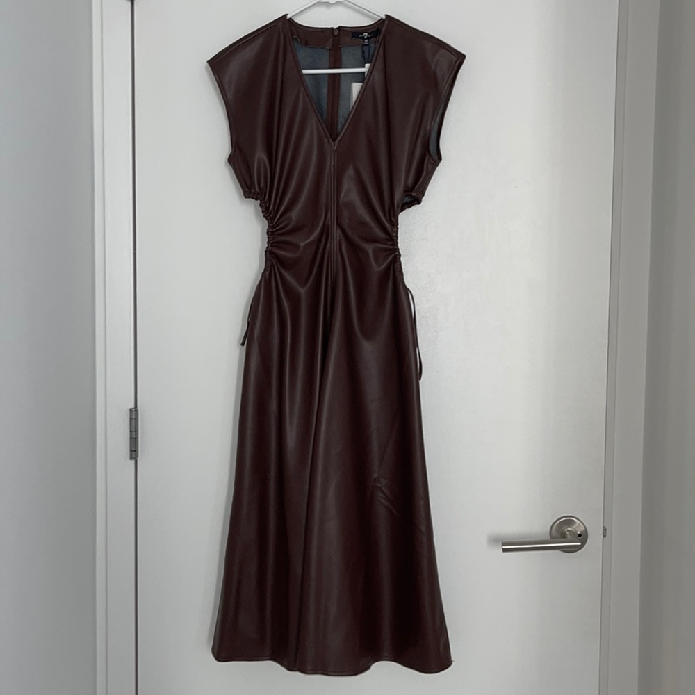 Brown Leather MIDI Dress with open sides  7 for all Man Kind (Sizs XS) NEW